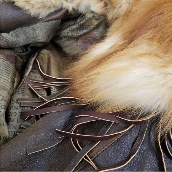 Damselle Vintage Leather Fringe Jacket with Fox Fur Collar Rare